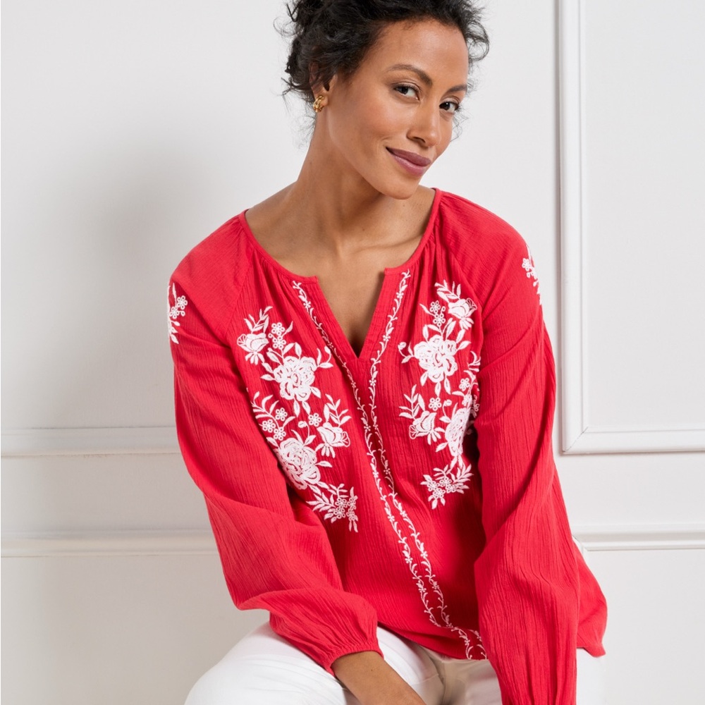 Talbots Crinkled Gauze Embroidered Popover NWOT
